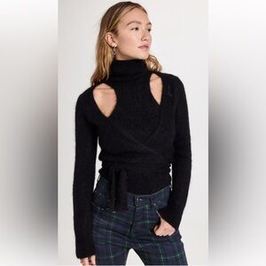 Ganni Black Brushed Alpaca Wrap Blouse
